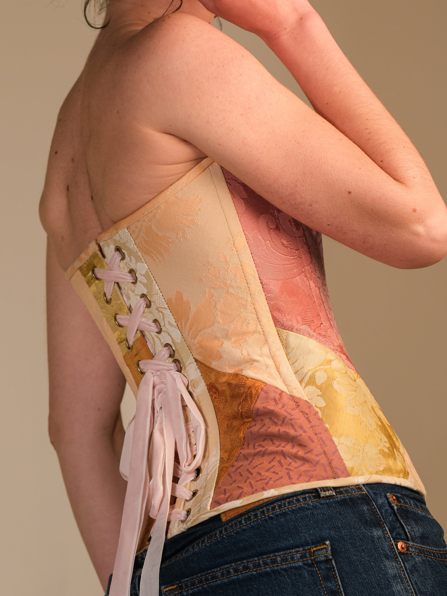 Patchwork corset shade of pink